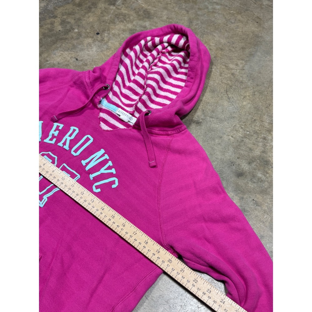 Aeropostale Hoodie Women L‎ Pink Aero NYC 87 Pullover Striped Hood Y2K - Picture 6 of 11